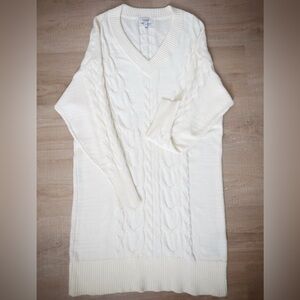 Women's White Cable Knit Sweater Dress